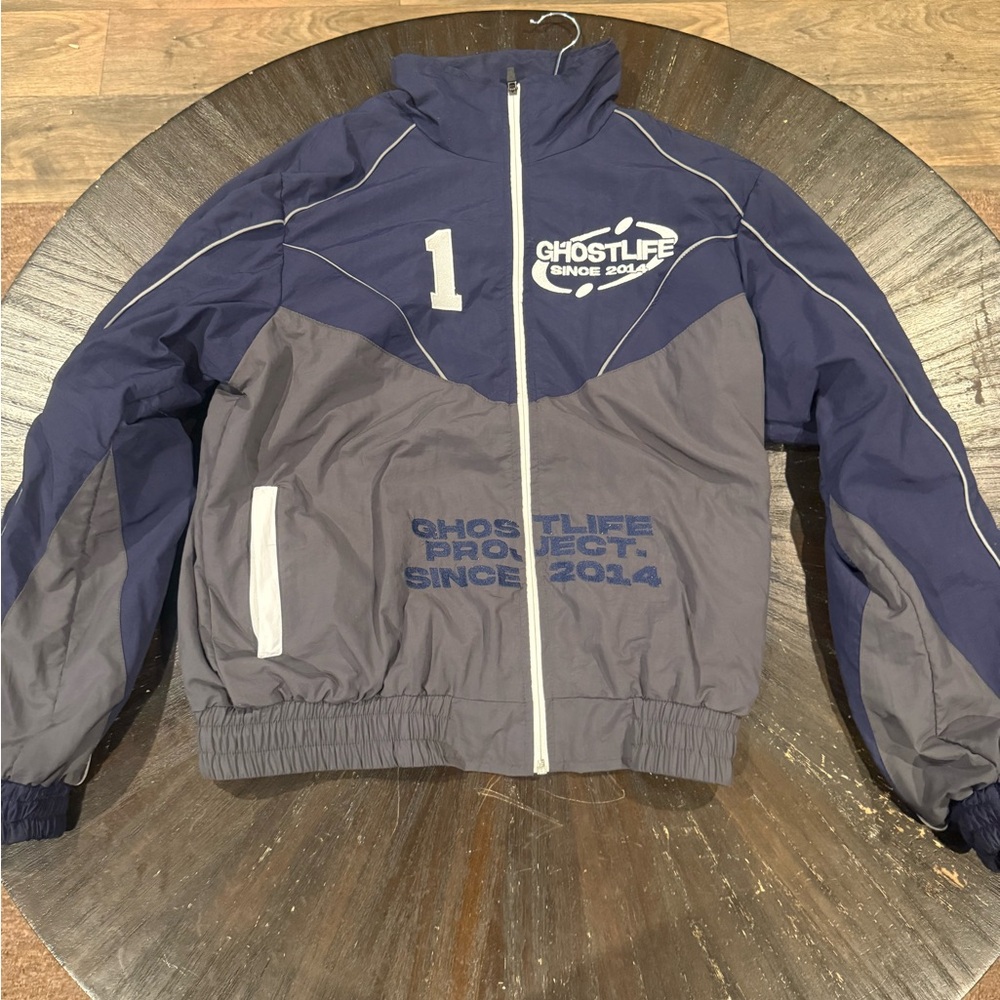Two-Tone Navy and Gray Bomber Jacket